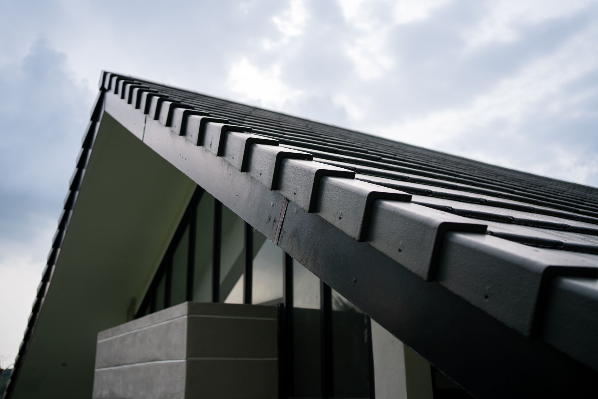 Close up of black folding roof with waterproofing layer